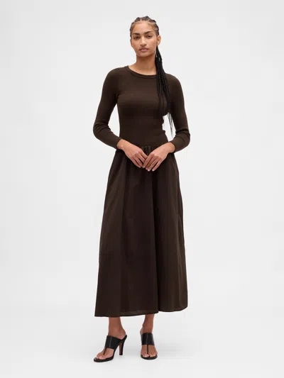 Gap Mixed Media Drop-waist Maxi Dress In Burgundy