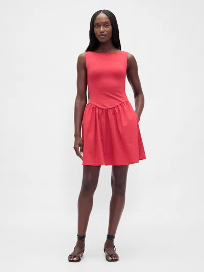 Gap Mixed Media Drop-waist Mini Dress In Red