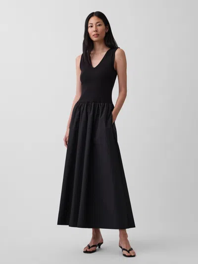 Gap Mixed Media Drop-waist Maxi Dress In Black