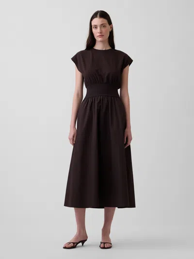 Gap Mixed Media Drop-waist Midi Dress In Brown