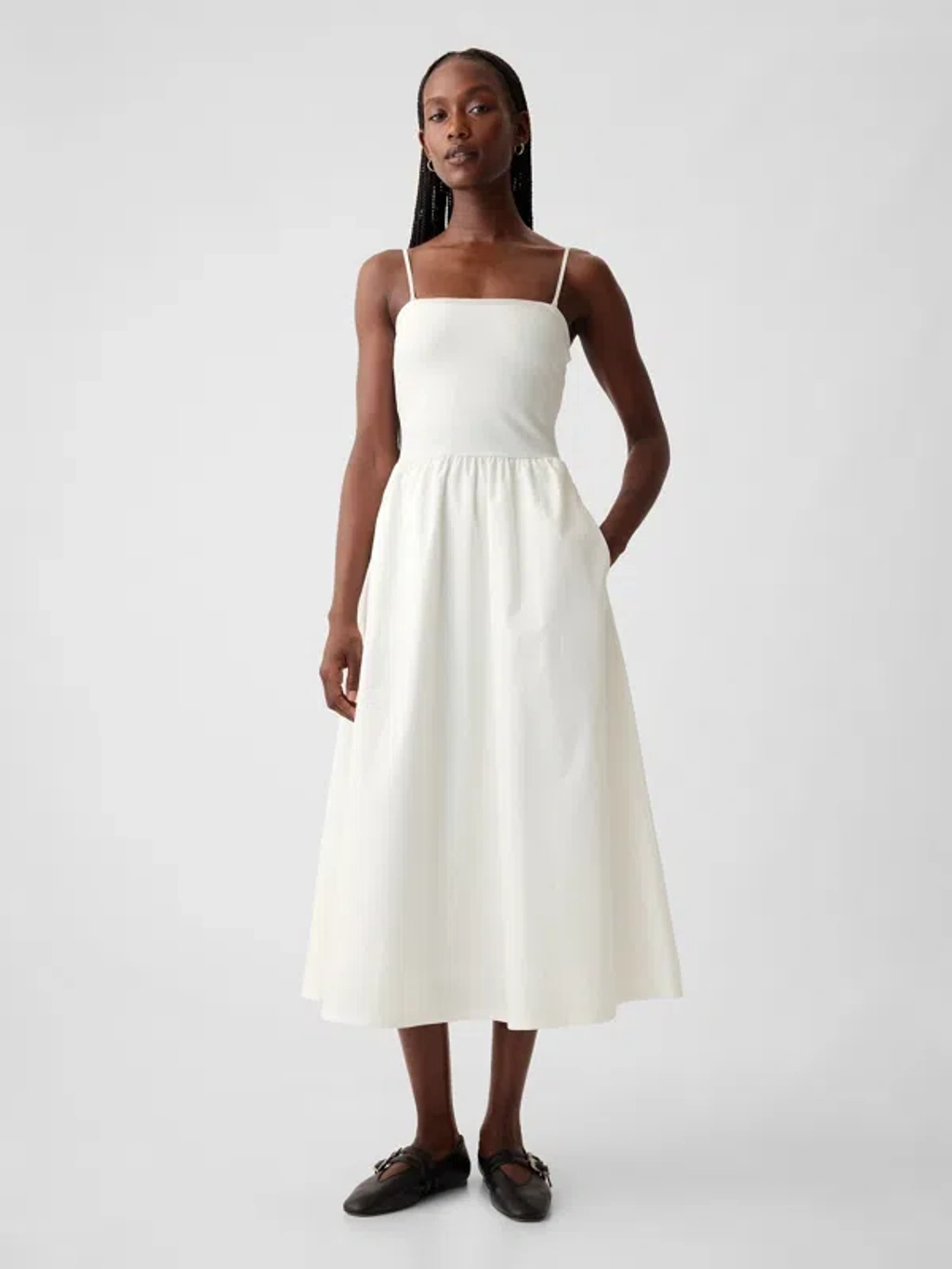 Gap Mixed Media Midi Dress In Off White | ModeSens