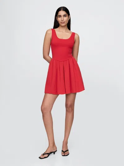 Gap Mixed Media Mini Tank Dress In Tomato Sauce Red