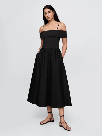 Gap Mixed Media Off-shoulder Midi Dress In Black