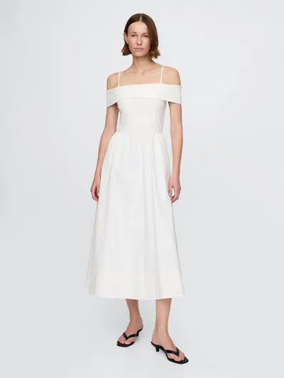 Gap Mixed Media Off-shoulder Midi Dress In Off White