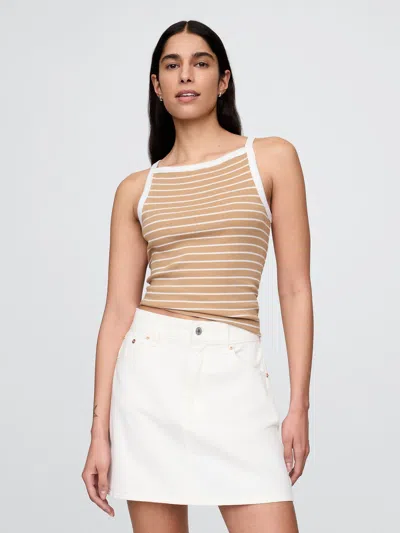 Gap Modern Apron Neck Tank Top In Khaki Tan & White Stripe