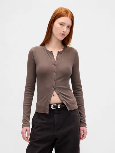 Gap Modern Crewneck Cardigan In Brown