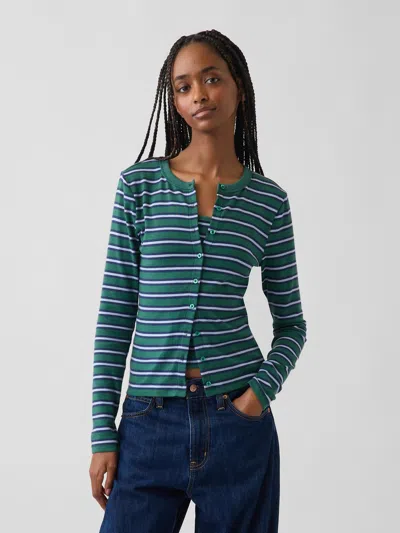 Gap Modern Crewneck Cardigan In Green Stripe
