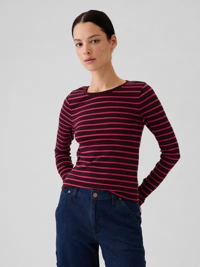 Gap Modern Crewneck T-shirt In Purple Burgundy And Pink Stripe