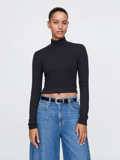 Gap Modern Cropped Mockneck Shirt In Black