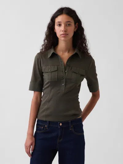 Gap Modern Elbow-sleeve Utility T-shirt In Green