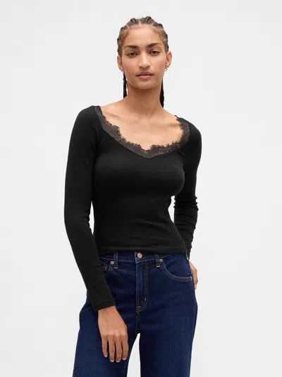 Gap Modern Lace-trim Top In Black