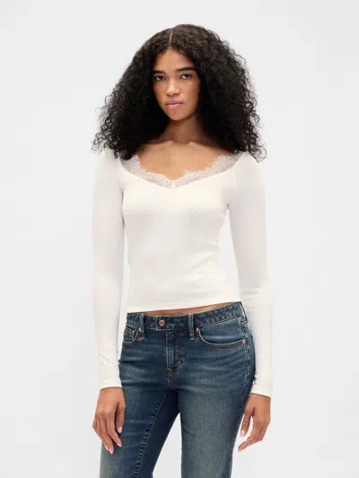 Gap Modern Lace-trim Top In White