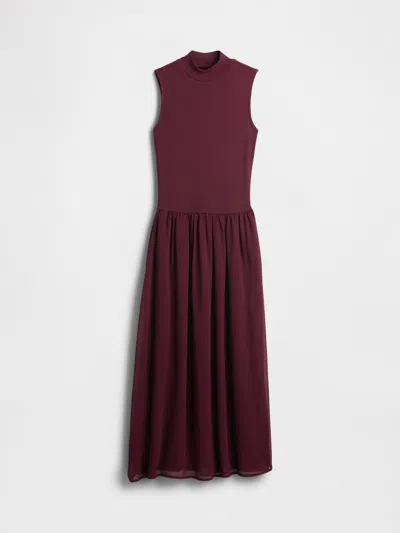 Gap Modern Mockneck Mixed Media Maxi Dress In Red