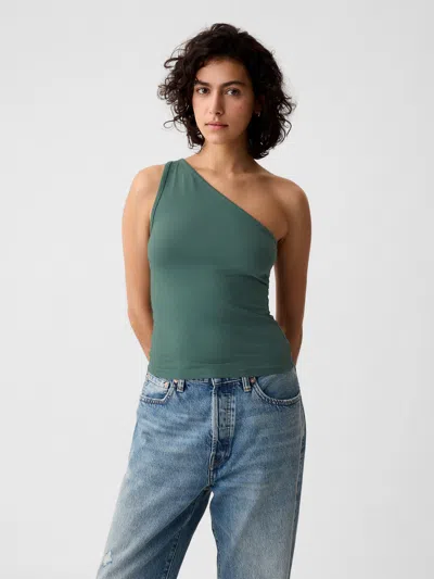Gap Modern One-shoulder Cropped Tank Top In Forest Green