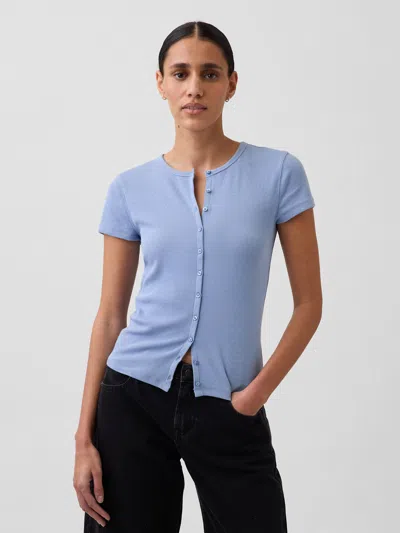 Gap Modern Rib Button-front Crew T-shirt In Blue