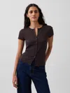 Gap Modern Rib Button-front Crew T-shirt In Brown