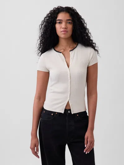 Gap Modern Rib Button-front Crew T-shirt In White