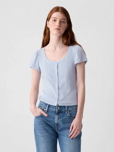 Gap Modern Rib Cropped Cardigan Shirt In Bicoastal Blue