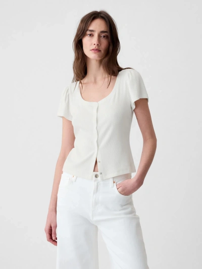 Gap Modern Rib Cropped Cardigan Shirt In Off White