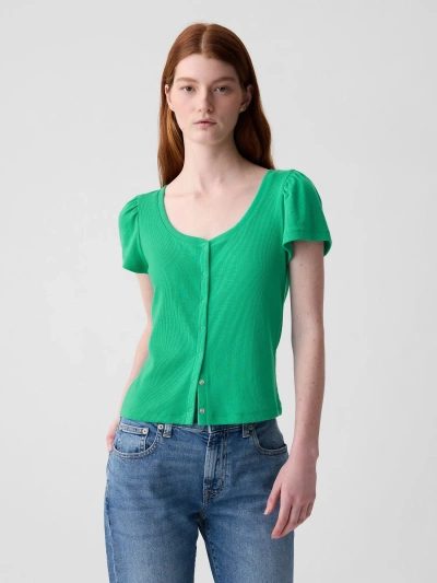 Gap Modern Rib Cropped Cardigan Shirt In Simply Green