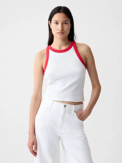 Gap Modern Rib Cropped Halter Top In White With Red Trim