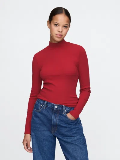 Gap Modern Rib Cropped Mockneck Shirt In Sled Red