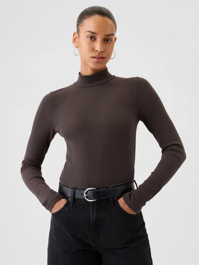 Gap Modern Rib Cropped Mockneck Shirt In Terra Brown