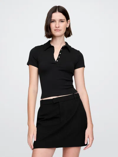 Gap Modern Rib Cropped Polo Shirt Shirt In Black
