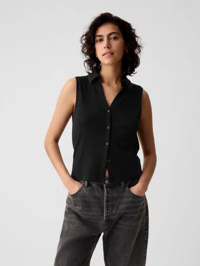 Gap Modern Rib Cropped Polo Shirt Shirt In Black