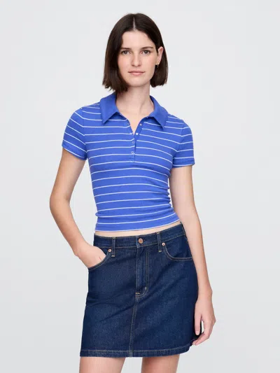 Gap Modern Rib Cropped Polo Shirt Shirt In Blue And White Stripe