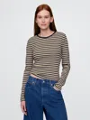 Gap Modern Rib Cropped T-shirt In Black And Khaki Tan Stripe