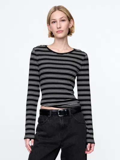 Gap Modern Rib Cropped T-shirt In Black And White Stripe