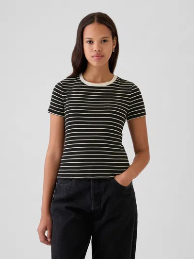 Gap Modern Rib Cropped T-shirt In Black And White Stripe