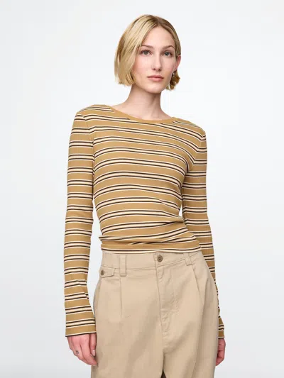 Gap Modern Rib Cropped T-shirt In Camel Tan Stripe