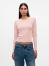 Gap Modern Puff Sleeve Rib T-shirt In Misty Rose Pink