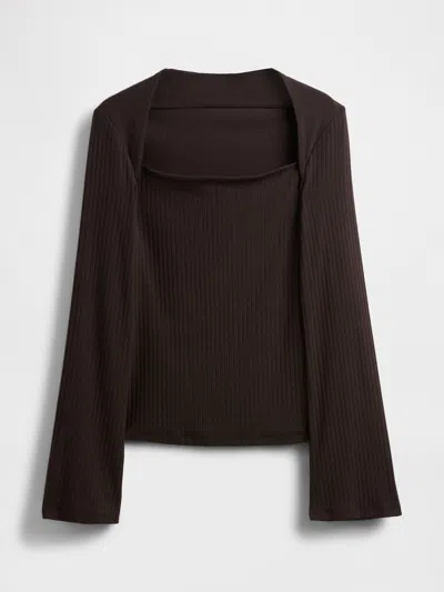 Gap Modern Rib Envelope-neck Top In Brown