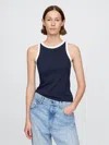 Gap Modern Rib Halter Tank Top In Navy Blue With White Trim