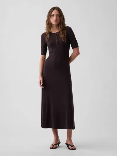 Gap Modern Rib Henley Maxi Dress In Terra Brown