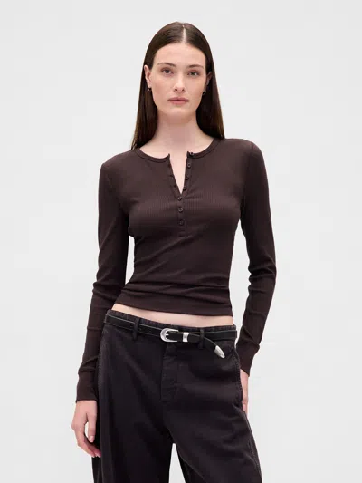 Gap Modern Rib Henley T-shirt In Brown