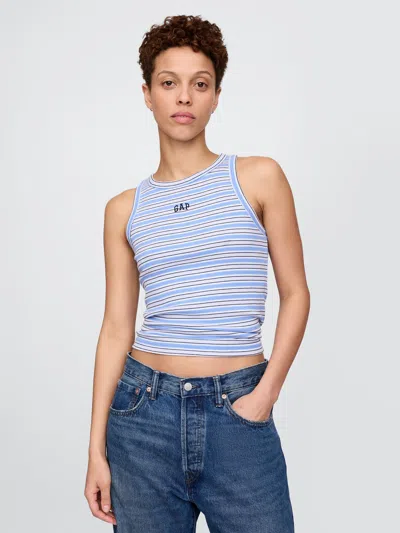 Gap Modern Rib Logo Halter Top In Blue Stripe