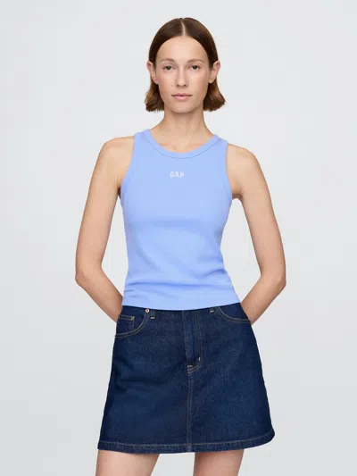 Gap Modern Rib Logo Halter Top In Shirting Blue