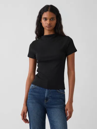 Gap Modern Rib Mockneck Crop T-shirt In Black