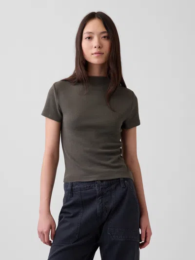 Gap Modern Rib Mockneck Crop T-shirt In Gray