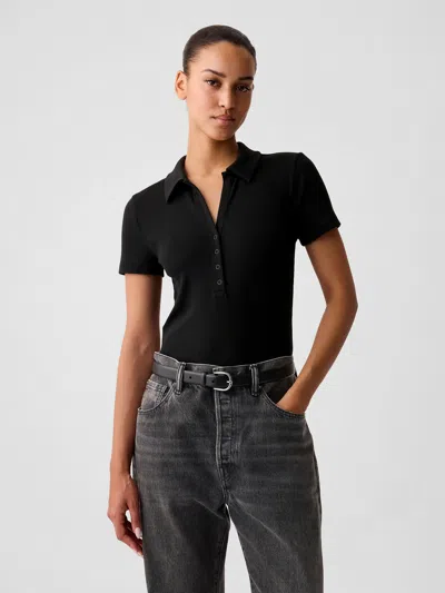 Gap Modern Rib Polo Shirt Bodysuit In Black