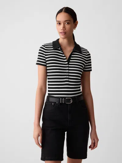 Gap Modern Rib Polo Shirt Bodysuit In Black & White Stripe