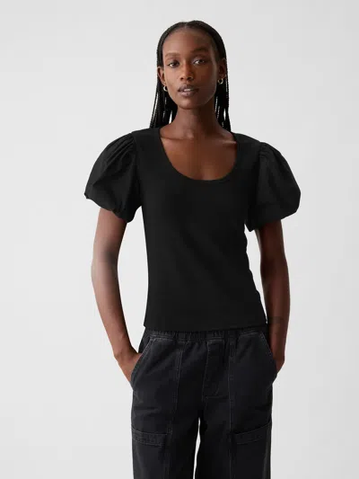 Gap Modern Rib Puff Sleeve Shirt In Black