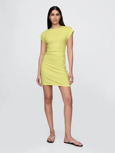 Gap Modern Rib Ruched Mini Dress In Limon Yellow