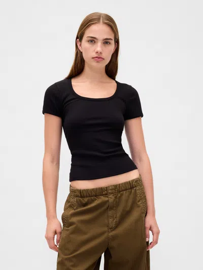 Gap Modern Rib Scoop Crop T-shirt In Black