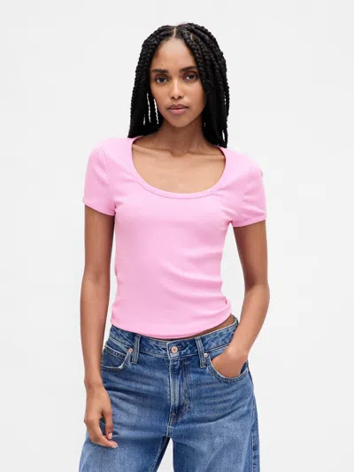 Gap Modern Rib Scoop Crop T-shirt In Pink