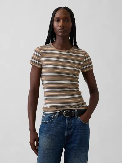 Gap Modern Rib T-shirt In Khaki Tan Stripe